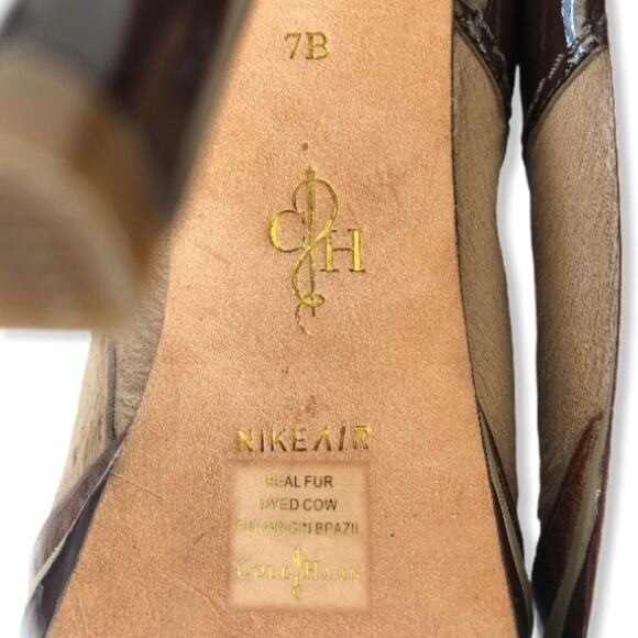 Cole Haan Bootie Heels Cow Hair Kiltie Beige Brown Sz 7 - Picture 10 of 12